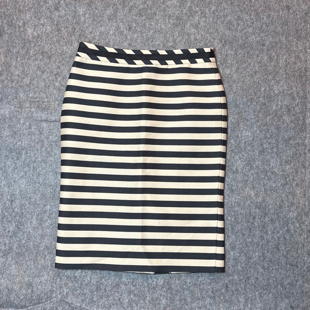 Boden Striped Pencil Skirt Womens 6R Navy Blue Ivory Cotton Blend Nautical WG520